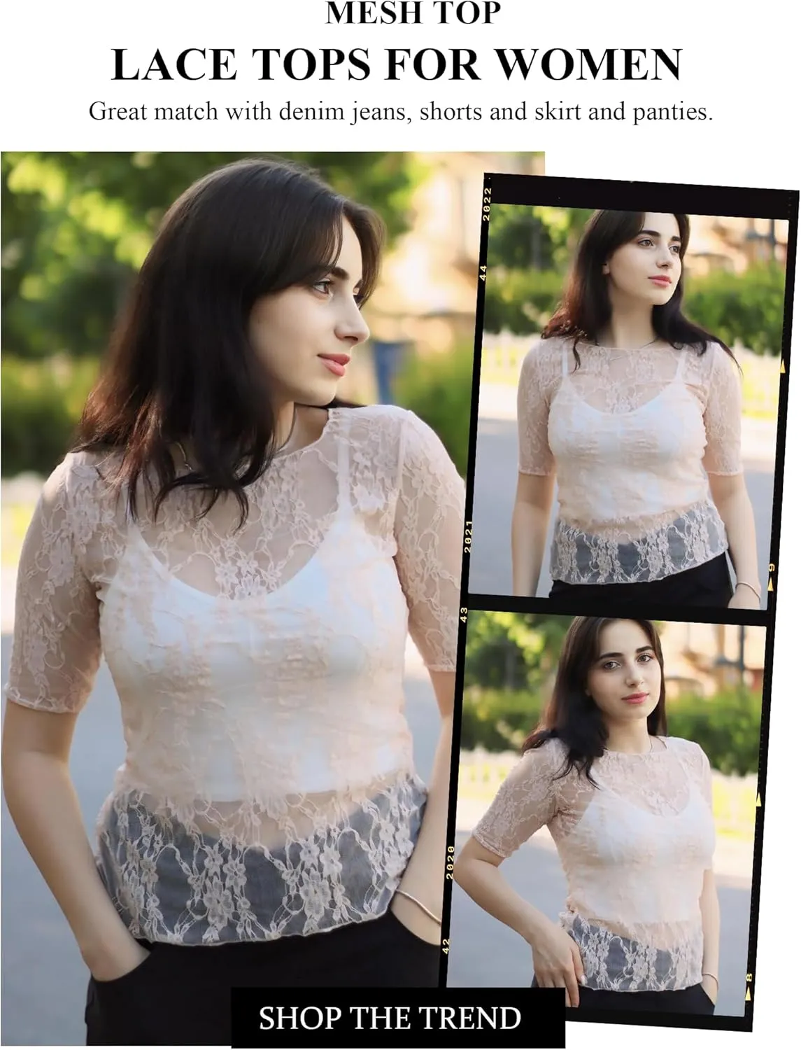 Avidlove Mesh Top for Women Short Sleeve Crew Neck Fitted Top Solid & Floral Lace Tee Shirts