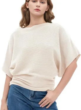 Boat Neck Short Batwing Sleeve Pullover Knit Sweaters Off Shoulder Cute Tops for Women