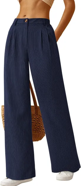 BTFBM Women Striped Dress Pants 2025 Spring Business Casual Outfits Wide Leg Long Palazzo Pants Work Office Trousers