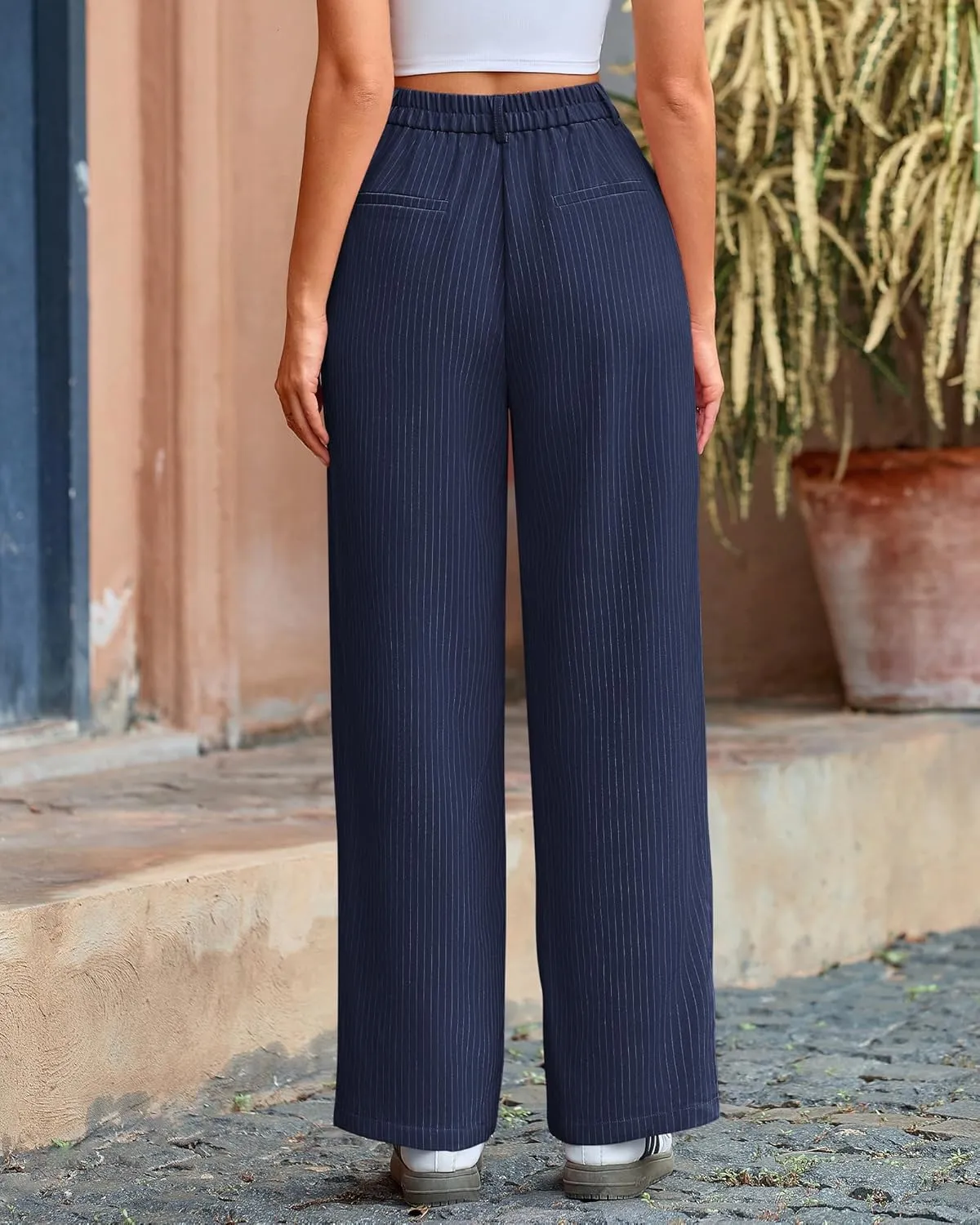 BTFBM Women Striped Dress Pants 2025 Spring Business Casual Outfits Wide Leg Long Palazzo Pants Work Office Trousers
