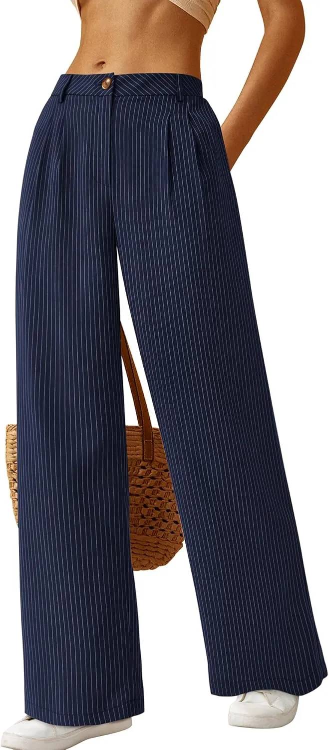 BTFBM Women Striped Dress Pants 2025 Spring Business Casual Outfits Wide Leg Long Palazzo Pants Work Office Trousers