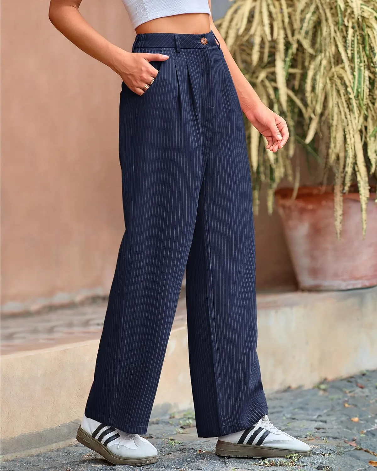 BTFBM Women Striped Dress Pants 2025 Spring Business Casual Outfits Wide Leg Long Palazzo Pants Work Office Trousers