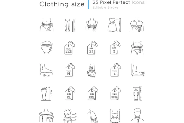 Clothing Sizes Pixel Perfect Icons Set