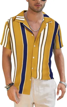 COOFANDY Men Short Sleeve Button Up Shirts Lightweight Beach Wear Tropical Hawaiian Shirt