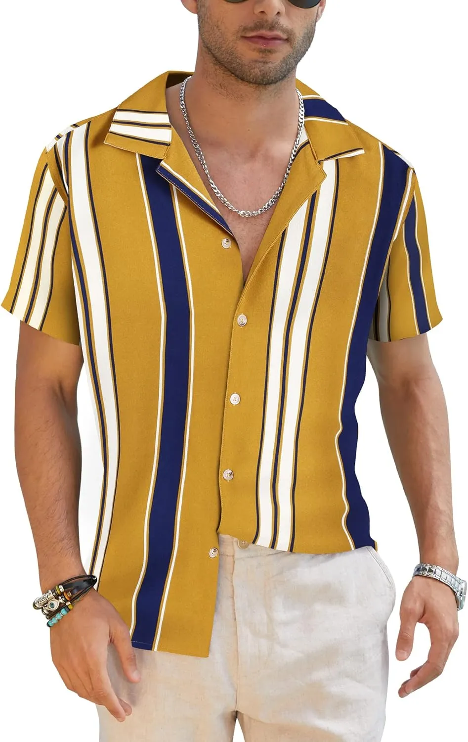 COOFANDY Men Short Sleeve Button Up Shirts Lightweight Beach Wear Tropical Hawaiian Shirt
