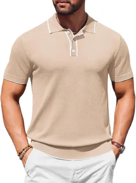 COOFANDY Mens Knit Polo Shirts Short Sleeve Vintage Stretch Polo T Shirts Casual Summer Golf Shirts