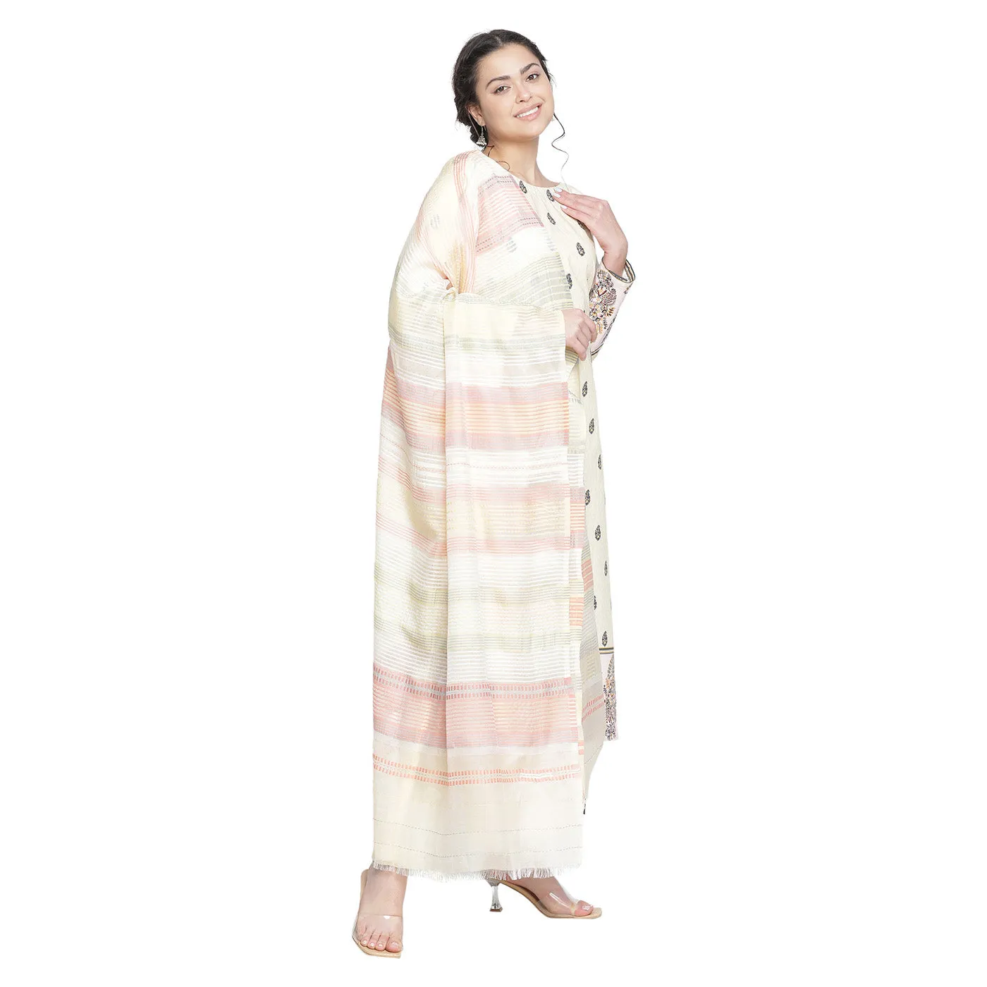 Dark Beige Woven Design Unstitched Suit Co-ords Set