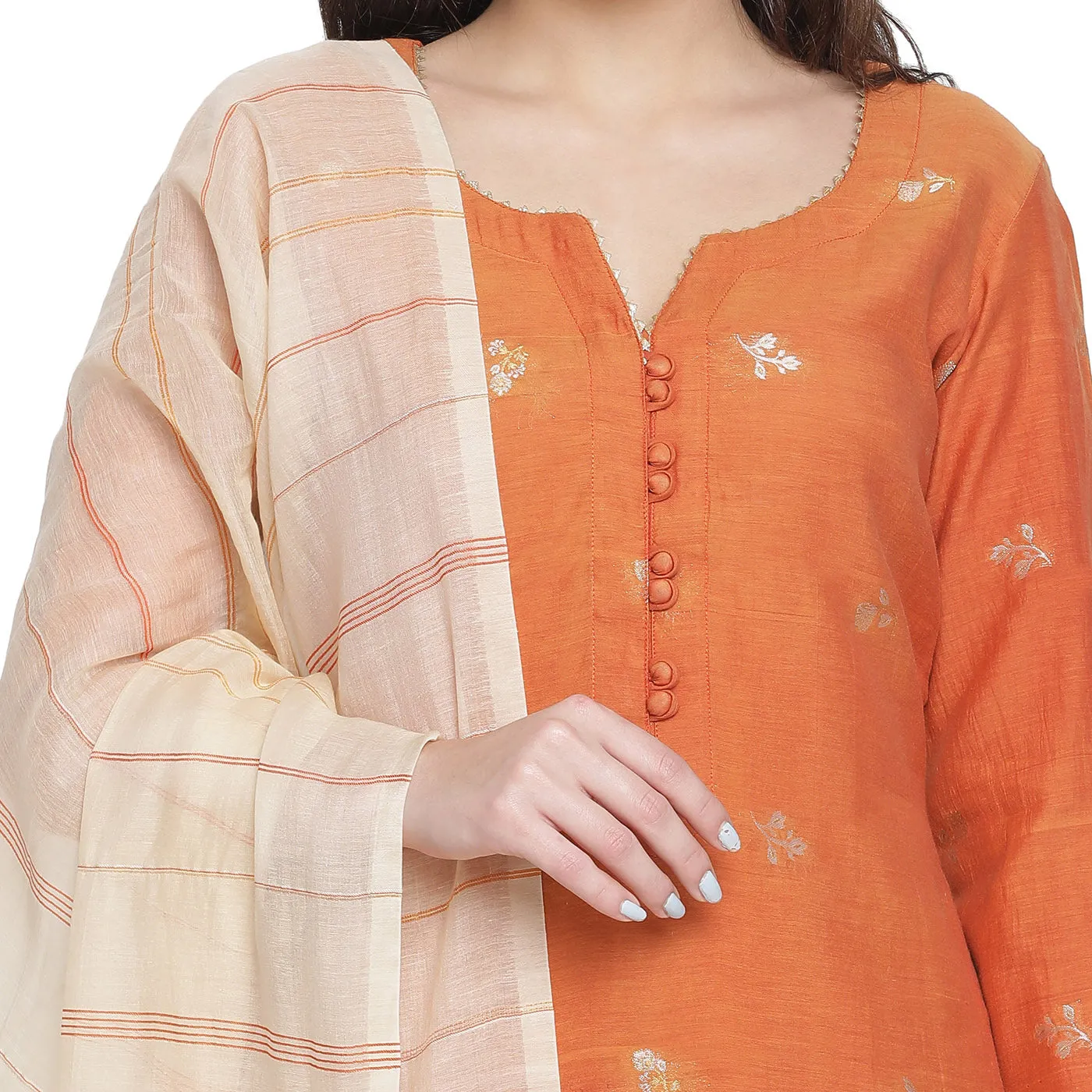 Dark Rust Woven Design Unstitched Suit Co-ords Set
