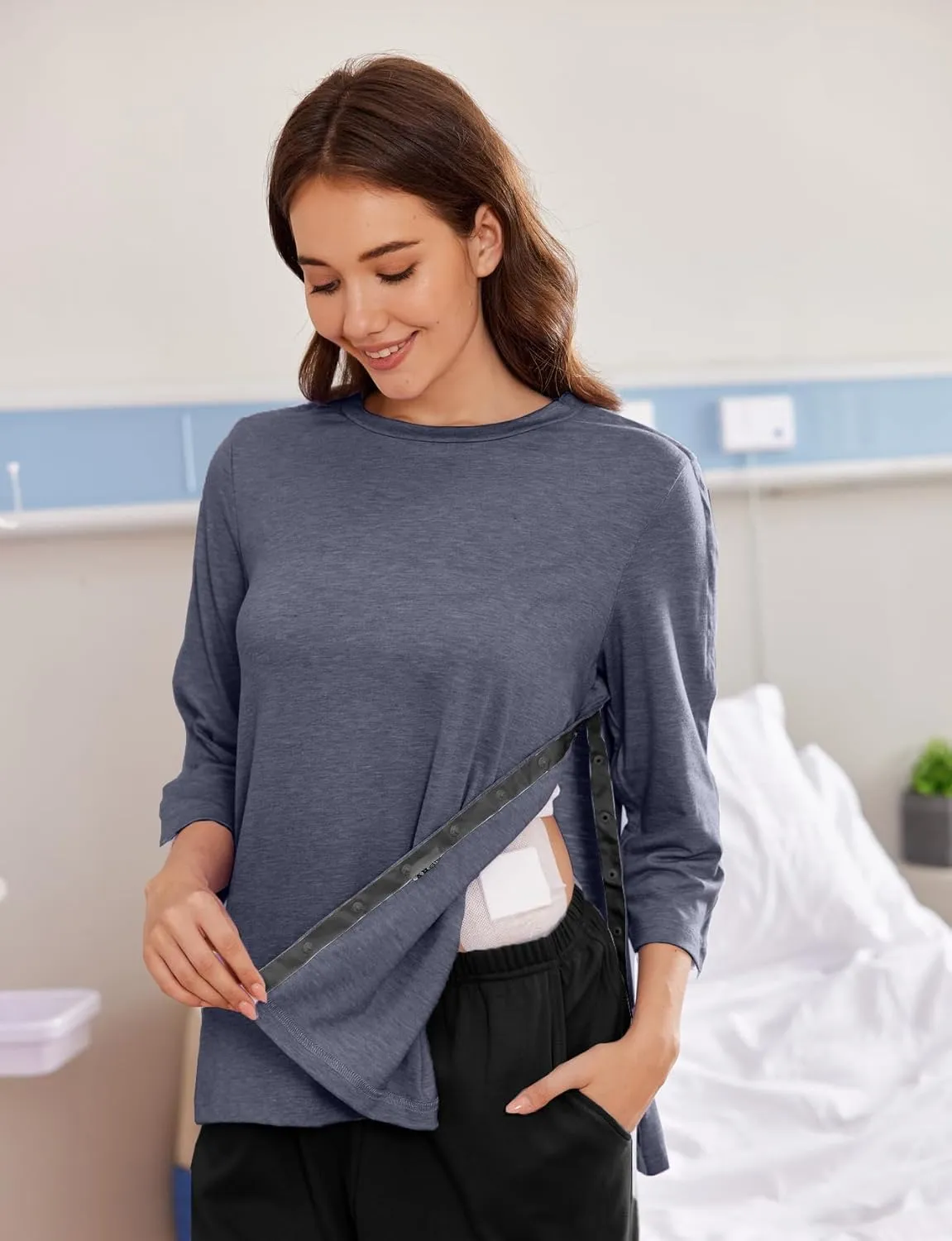 Deyeek Post Shoulder Surgery Shirts for Women Tear Away 3/4 Tops After Rotator Cuff Shirts Chemo Port Adaptive Clothing