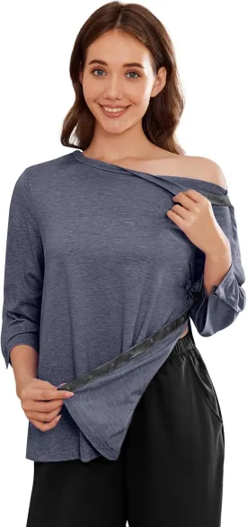 Deyeek Post Shoulder Surgery Shirts for Women Tear Away 3/4 Tops After Rotator Cuff Shirts Chemo Port Adaptive Clothing