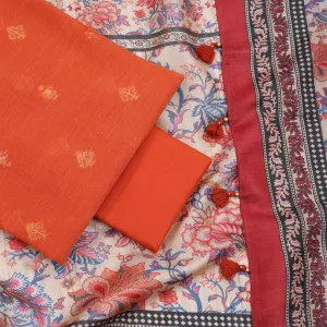 Diamond Orange Unstitched Suit Co-Ord with Silk Dupatta