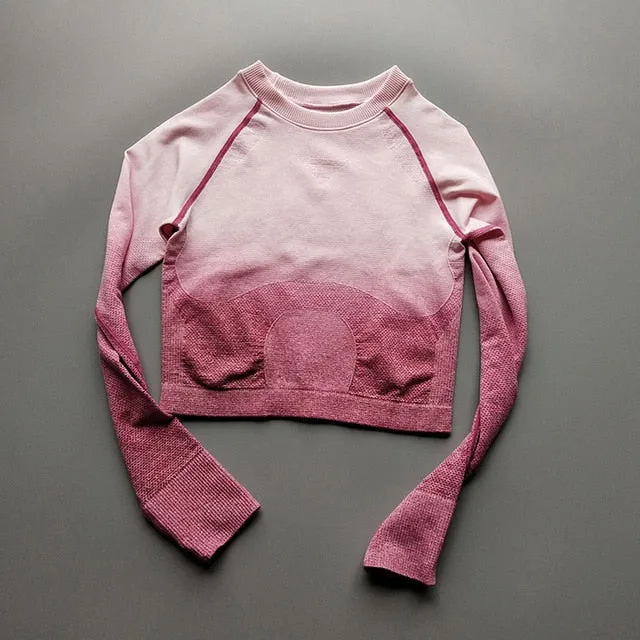 Energy Seamless Shirts Ombre Long Sleeve Crop Top Shirts for Women Gym Shirts Exercise Top Vital Seamless Sweater workout tshirt