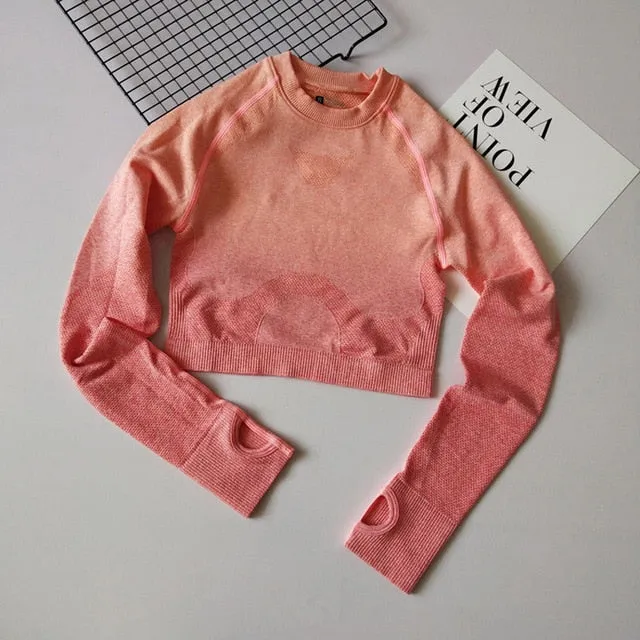 Energy Seamless Shirts Ombre Long Sleeve Crop Top Shirts for Women Gym Shirts Exercise Top Vital Seamless Sweater workout tshirt