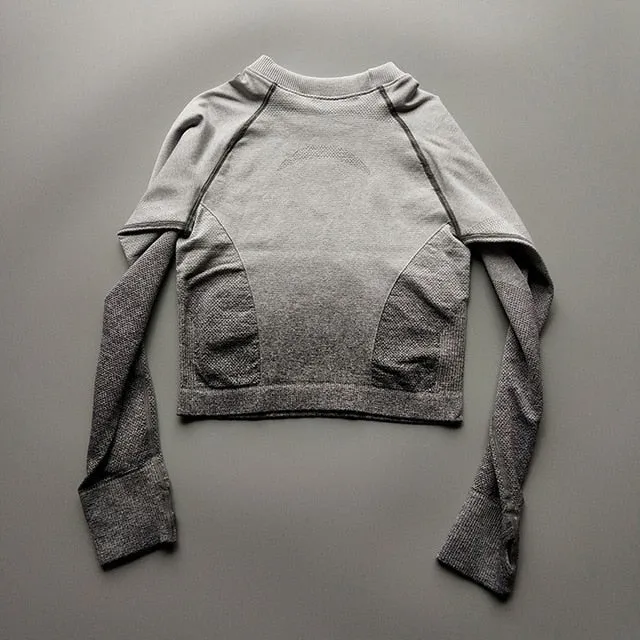 Energy Seamless Shirts Ombre Long Sleeve Crop Top Shirts for Women Gym Shirts Exercise Top Vital Seamless Sweater workout tshirt