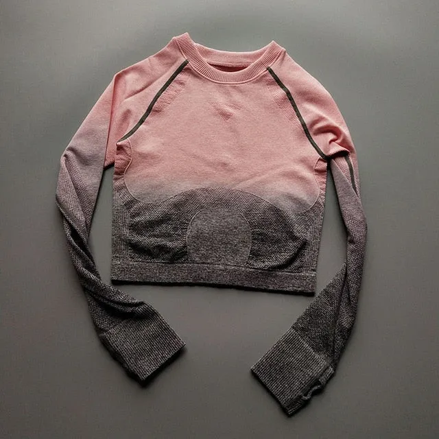Energy Seamless Shirts Ombre Long Sleeve Crop Top Shirts for Women Gym Shirts Exercise Top Vital Seamless Sweater workout tshirt