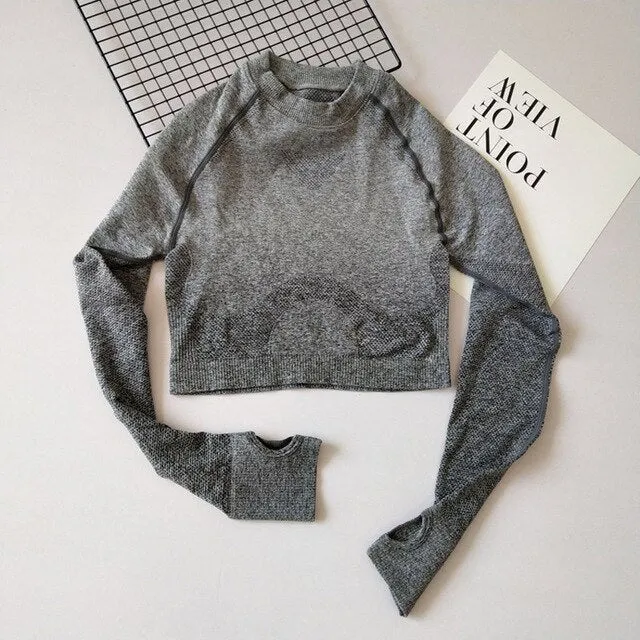 Energy Seamless Shirts Ombre Long Sleeve Crop Top Shirts for Women Gym Shirts Exercise Top Vital Seamless Sweater workout tshirt