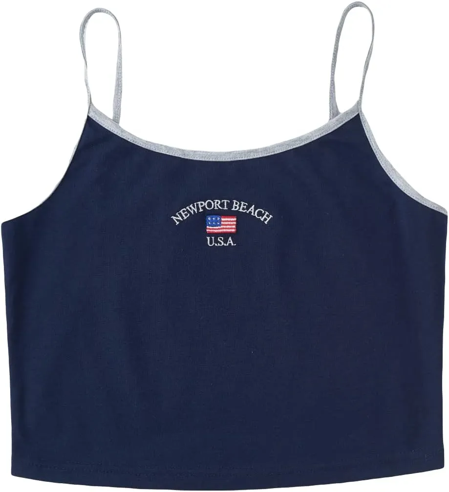 Floerns Women's Casual Letter Embroidery Crop Cami Top Sleeveless Top