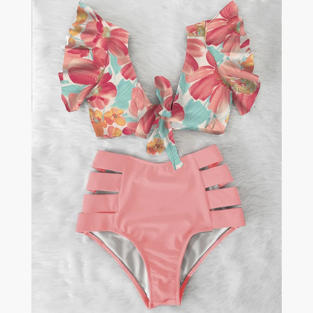 High Waist Two Piece Floral Swimsuit