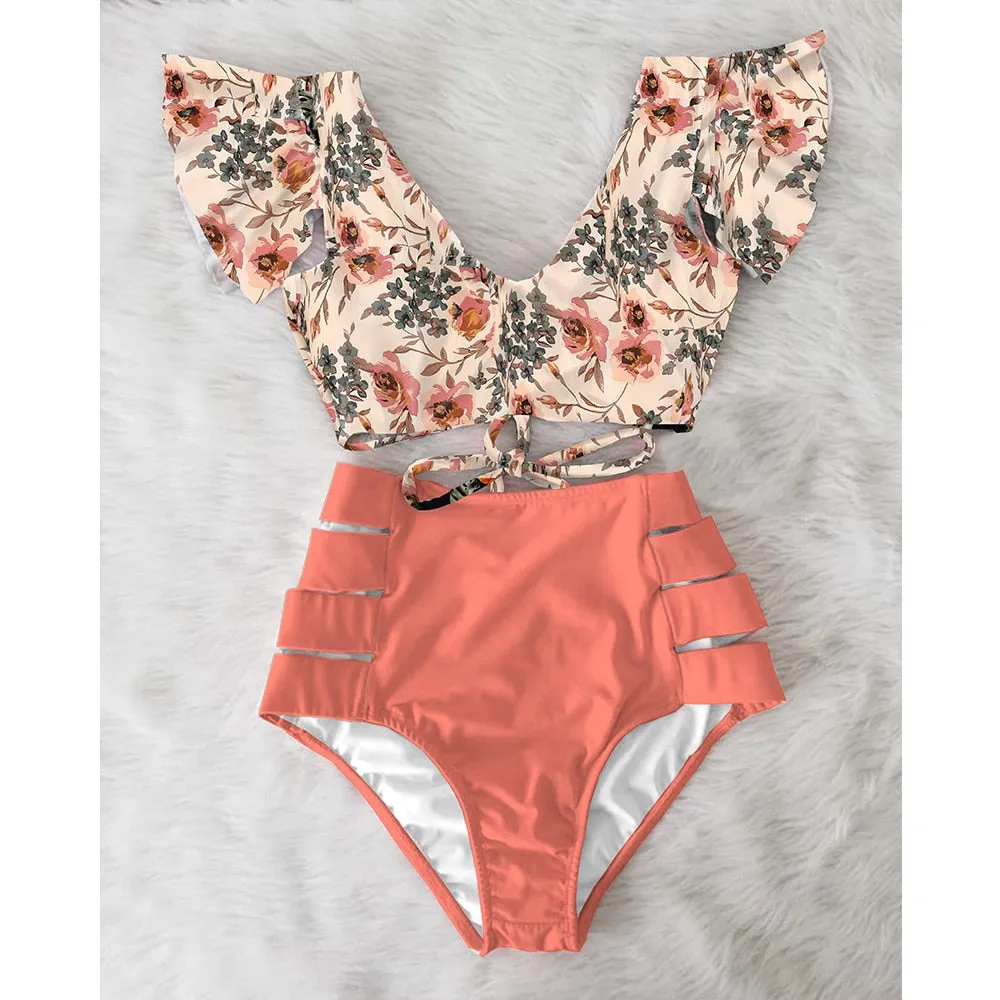 High Waist Two Piece Floral Swimsuit