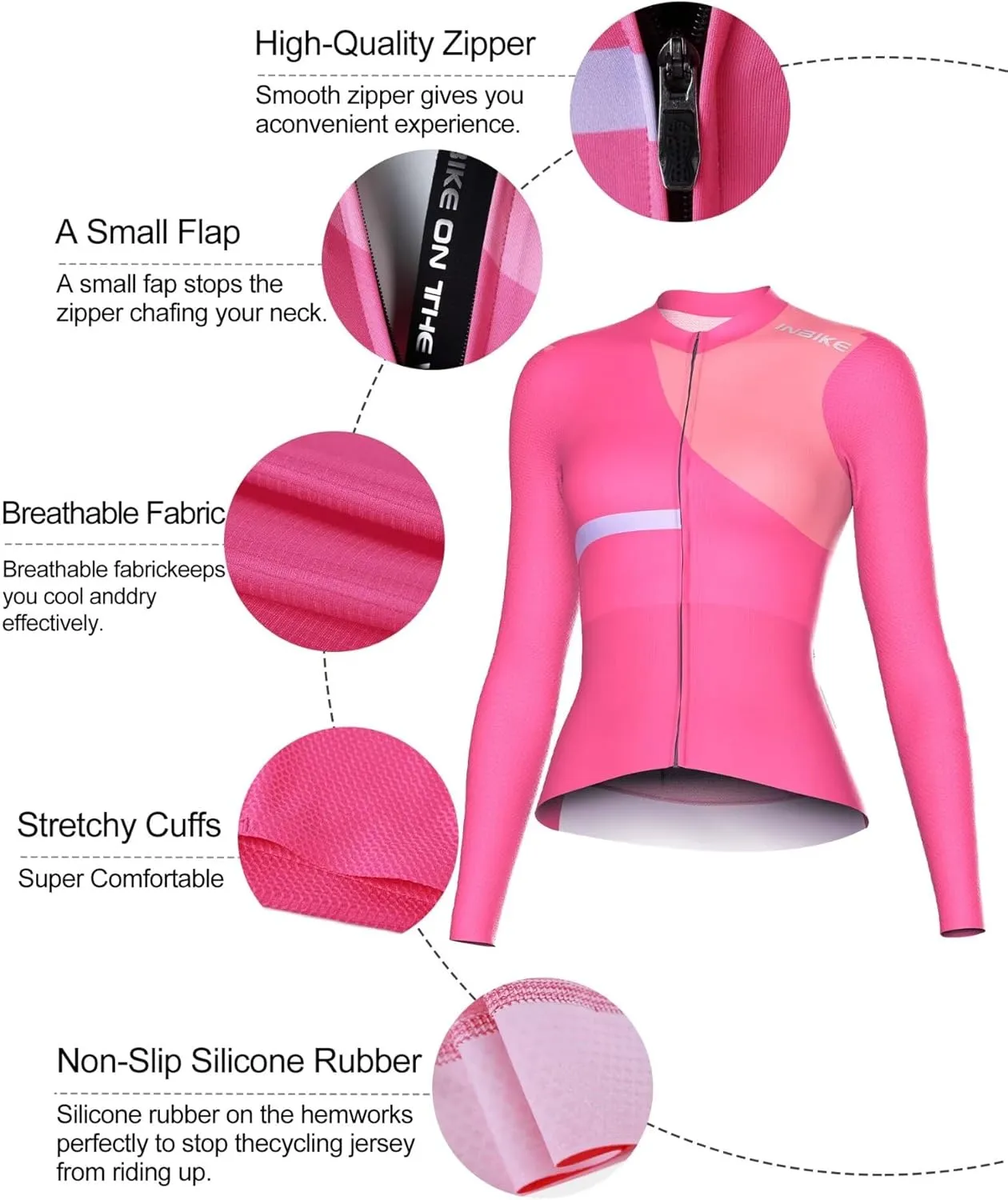 INBIKE Cycling Jersey Women Long Sleeve, Breathable Bike Shirts with Pockets, Bicycle Clothing for Road Biking Riding