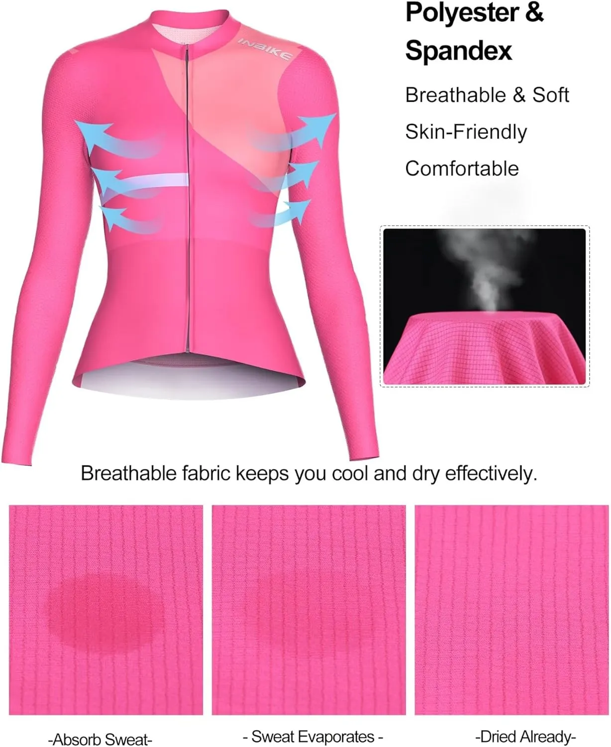 INBIKE Cycling Jersey Women Long Sleeve, Breathable Bike Shirts with Pockets, Bicycle Clothing for Road Biking Riding