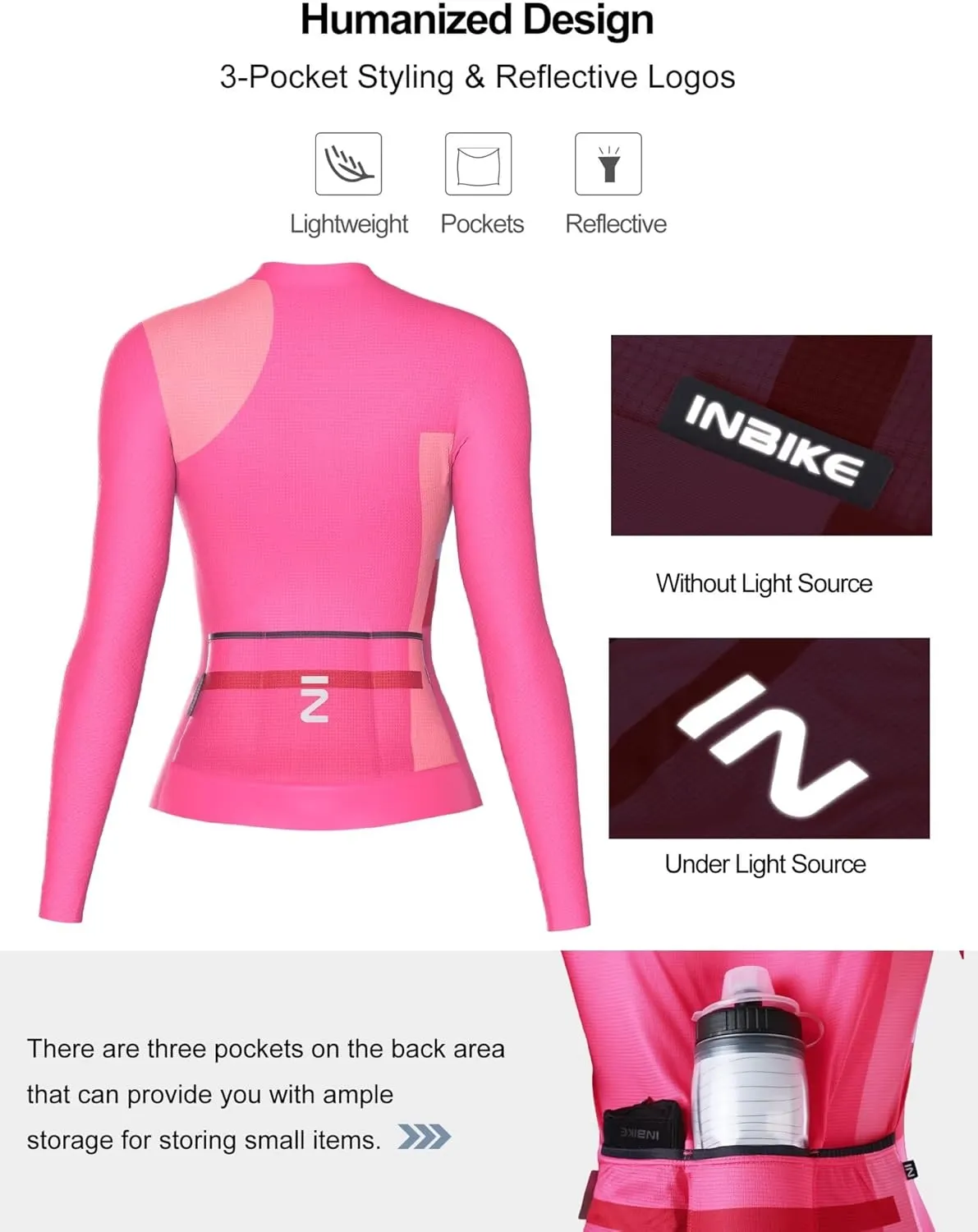 INBIKE Cycling Jersey Women Long Sleeve, Breathable Bike Shirts with Pockets, Bicycle Clothing for Road Biking Riding