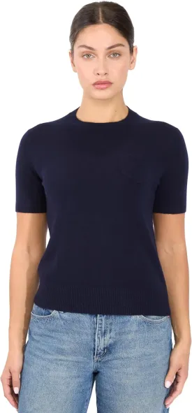 JENNIE LIU Womens 100% Cashmere Crewneck Short Sleeve Sweater