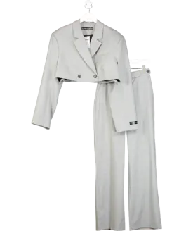 Laretaggio Grey Cropped Wool Blend Blazer And Trouser Suit UK XS/S