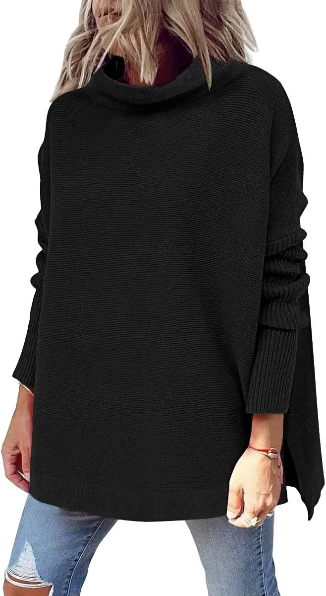 LILLUSORY Women's Mock Turtleneck Sweater Oversized Long Sleeve Casual Knit Pullover Tunic Tops Wear with Leggings