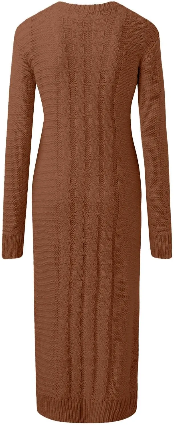 Maxi Sweaters Dress for Womens Winter Warm Casual Loose Knit Dress Fashion Cable Fall Slim Fit Funnel Collar Pullover