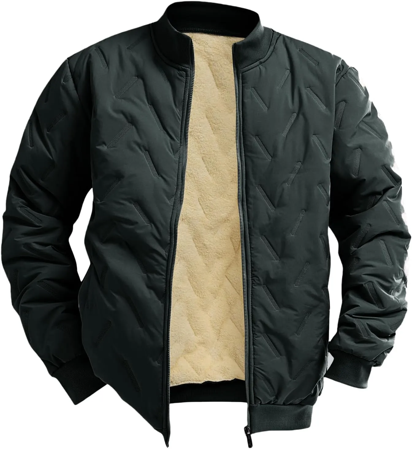 Men's Bomber Jacket Full Zip Crew Neck Long Sleeve Coats Casual Fleece Lined Fall Winter Warm Outwear with Pocket