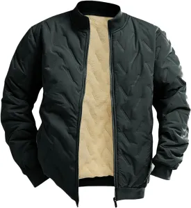 Men's Bomber Jacket Full Zip Crew Neck Long Sleeve Coats Casual Fleece Lined Fall Winter Warm Outwear with Pocket