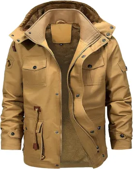 Men's Bomber Jacket with Hood Quilted Full Zip Winter Flight Work Padded Outerwear Heavyweight Warm Trucker Jackets