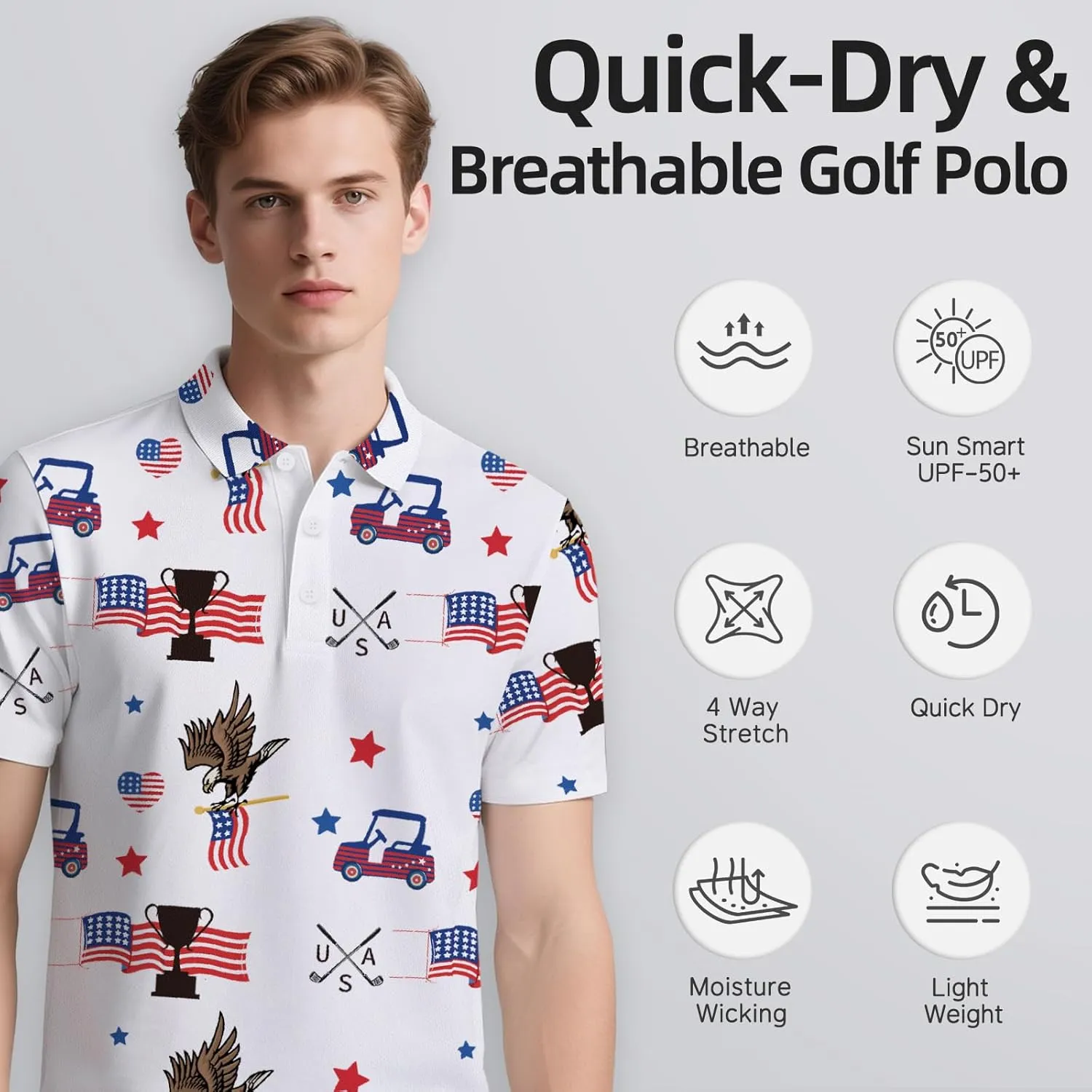 Men's Golf Polo Shirts Funny Short Sleeve Golf Shirts for Men Performance Moisture Wicking Quick Dry Athletic Casual Shirts