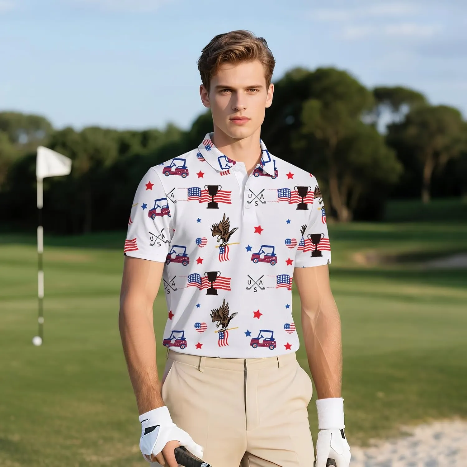 Men's Golf Polo Shirts Funny Short Sleeve Golf Shirts for Men Performance Moisture Wicking Quick Dry Athletic Casual Shirts