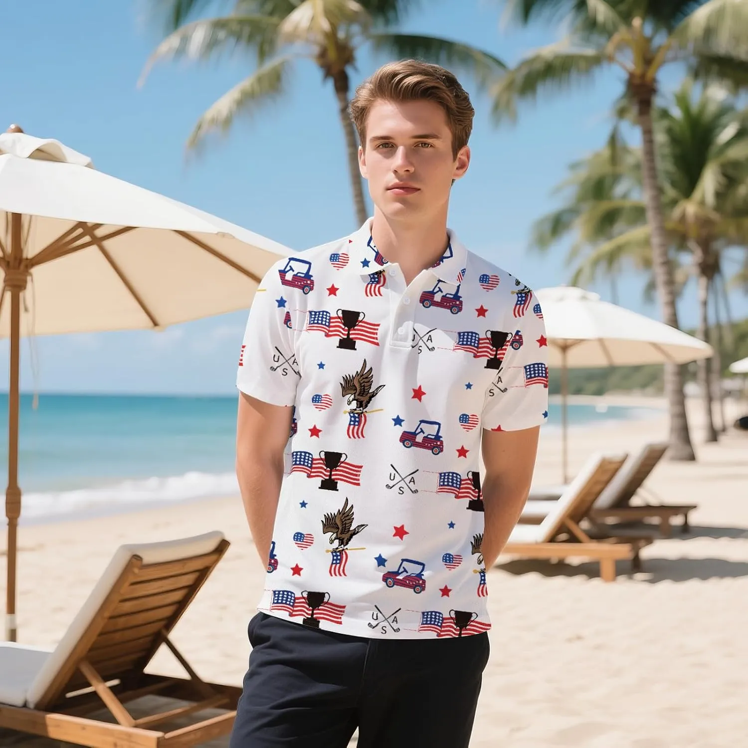 Men's Golf Polo Shirts Funny Short Sleeve Golf Shirts for Men Performance Moisture Wicking Quick Dry Athletic Casual Shirts