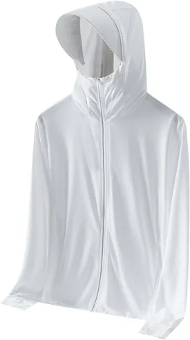 Men's UPF 50  Lightweight Jacket Full Zip Sun Protection Hoodie Long Sleeve Hiking Fishing Sun Shirts with Pockets
