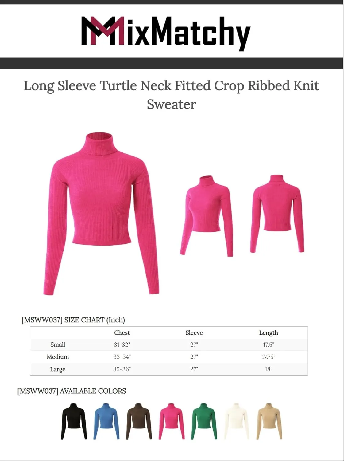 MixMatchy Women's Ribbed Turtle Neck Crop Top