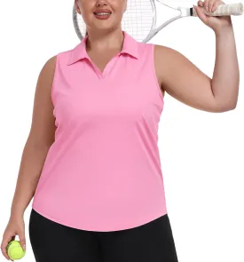 MoFiz Women's Plus Size Golf Polo Shirts Loose Fit Short Sleeve V-Neck Tennis Workouts Tops, XL-5XL