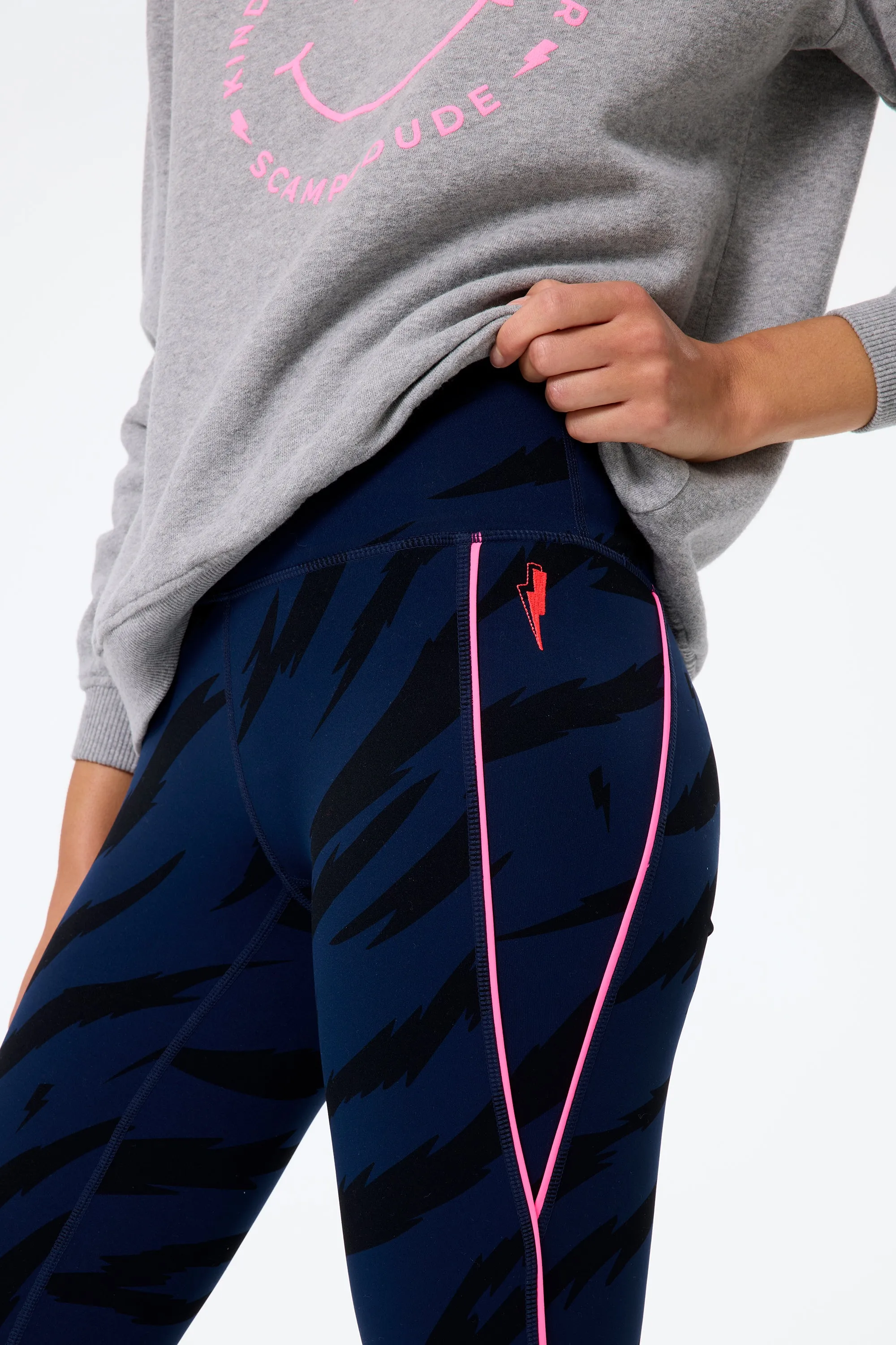 Navy with Black Graphic Tiger Print Full Length Active Leggings