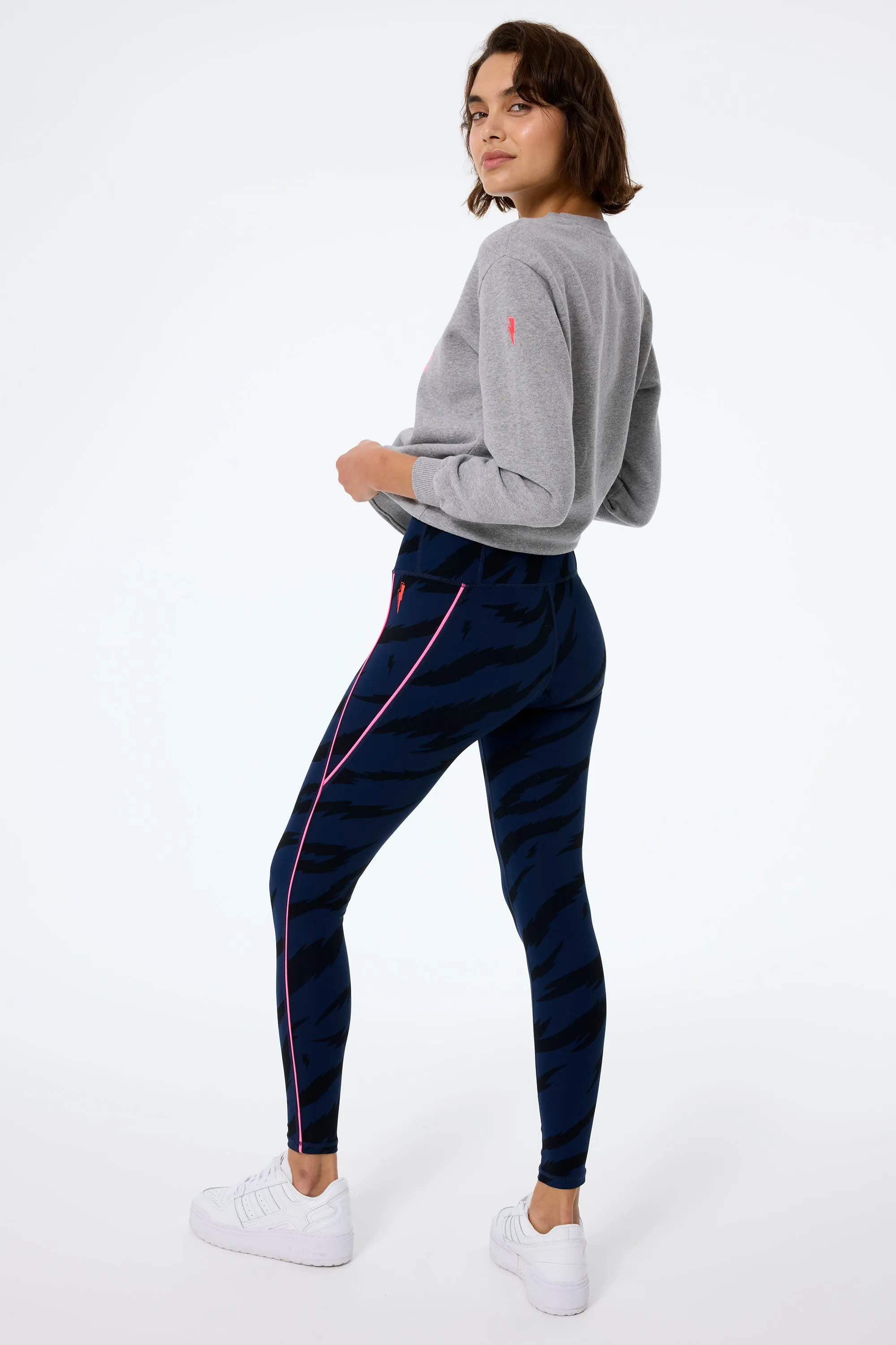 Navy with Black Graphic Tiger Print Full Length Active Leggings