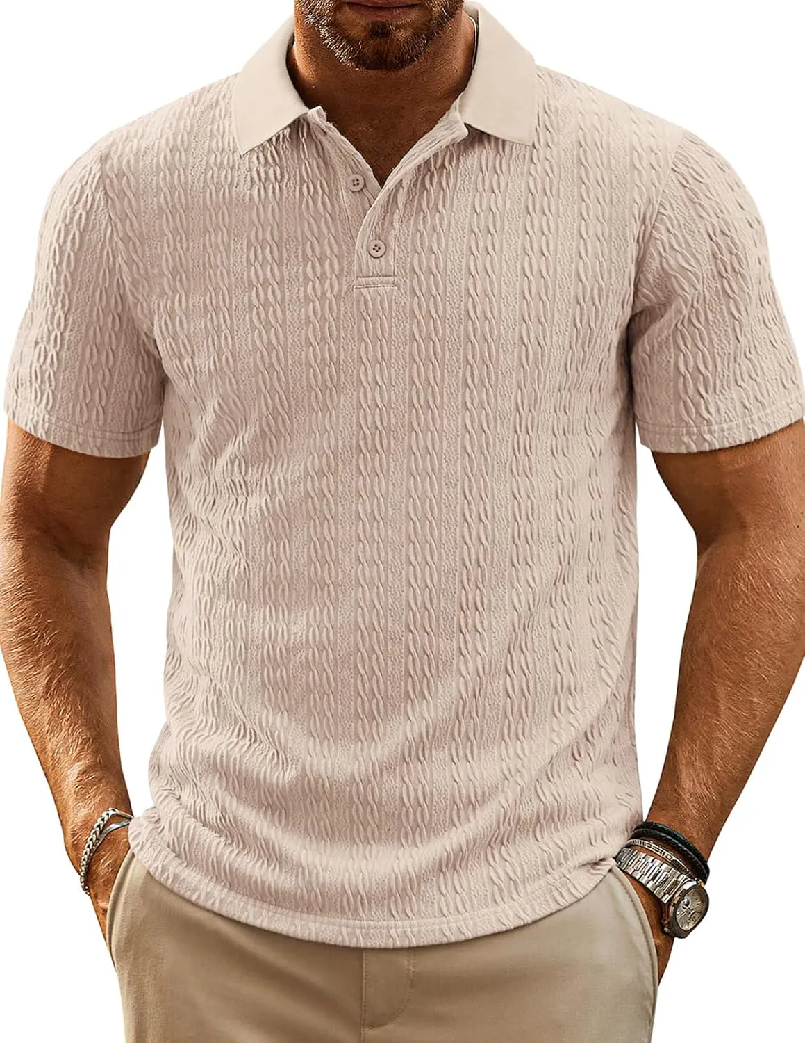 PJ PAUL JONES Mens Polo Shirts Short Sleeve Casual Collared Shirts Textured Stretchy Golf Shirts