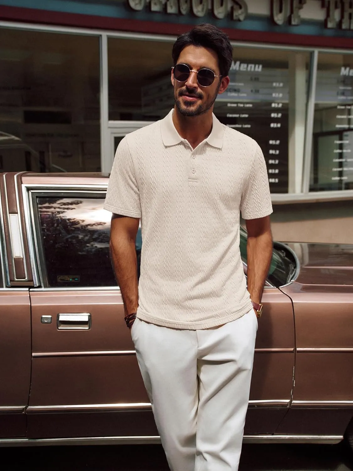 PJ PAUL JONES Mens Polo Shirts Short Sleeve Casual Collared Shirts Textured Stretchy Golf Shirts