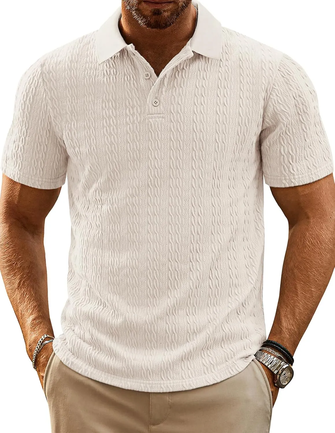 PJ PAUL JONES Mens Polo Shirts Short Sleeve Casual Collared Shirts Textured Stretchy Golf Shirts