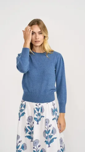Puff Sleeve Crewneck Sweater - Indigo