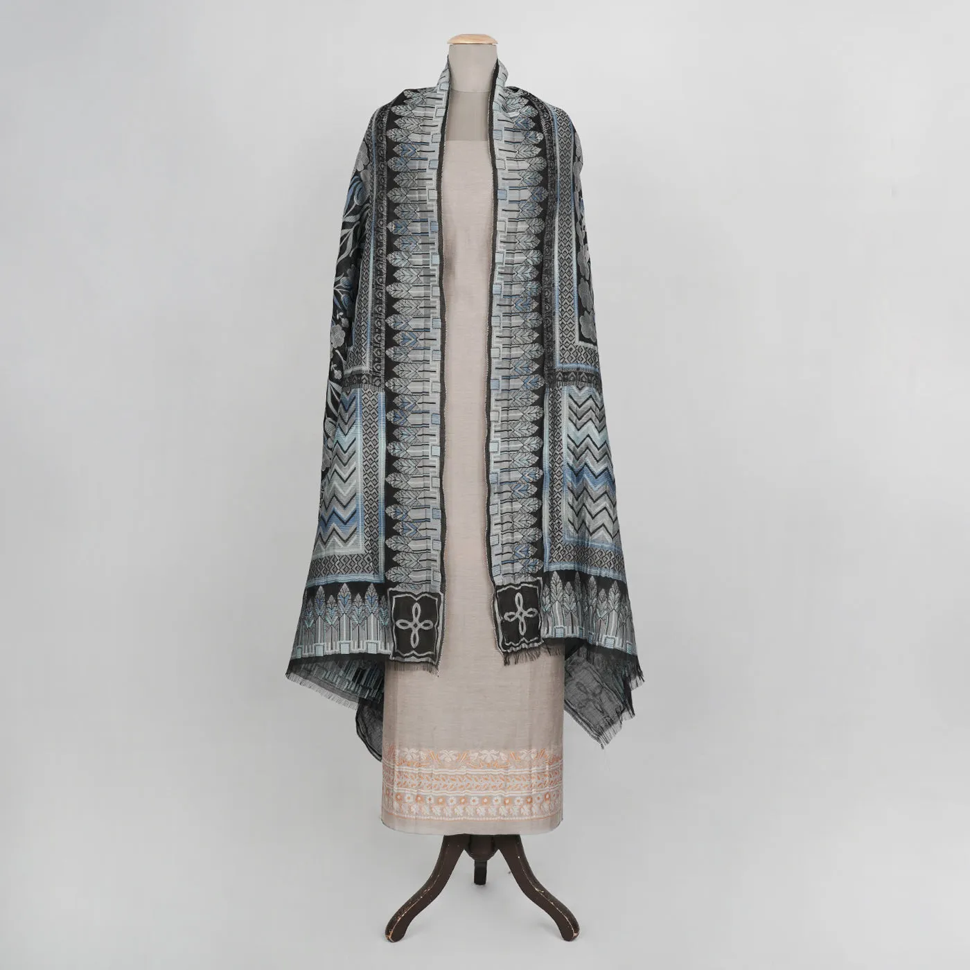 Saleeqa Woven Desing Grey Print Suit