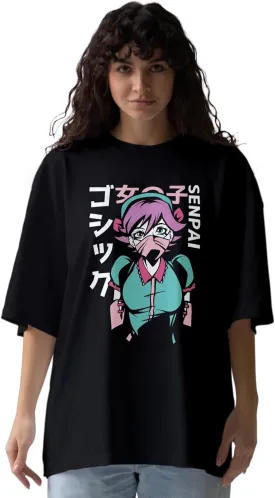 Senpai Anime Oversized T-Shirts for Women, Cotton T-Shirts, Perfect for Casual Wear & Gifting | WB.6.38