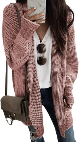 Sidefeel Womens 2024 Fall Winter Long Sleeve Open Front Cardigan Sweaters Oversized Checkered Chunky Knit Sweaters Coat