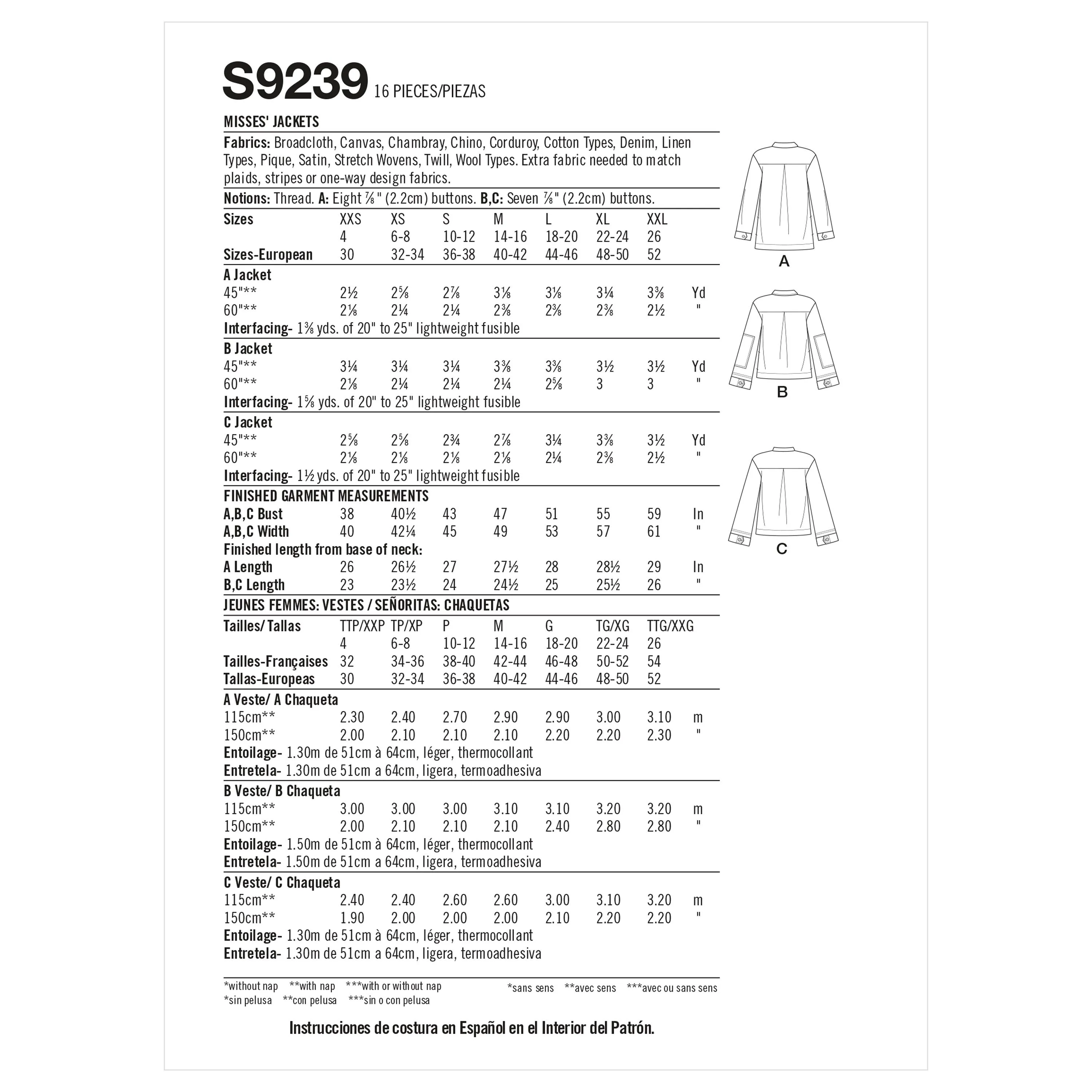 Simplicity Sewing Pattern 9239 Jackets