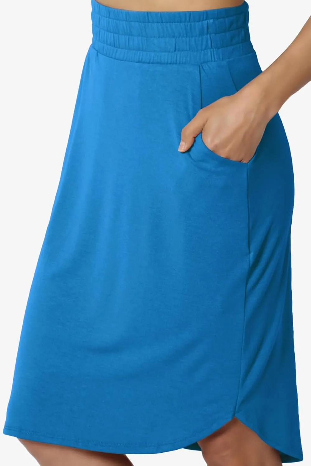 TheMogan Women's Elastic High Waist Soft Midi Skirt w Pocket Comfortable Casual Everyday Wear
